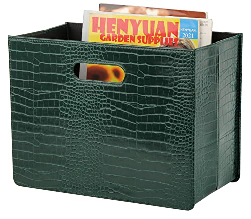 HofferRuffer Magazine Basket Holder, Foldable Magazine Rack, Document File Holder Organizer, File Folder, Newspaper Storage Bin Organizer for Home or Office (Green) - color: Green