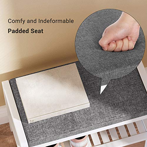 SONGMICS Shoe Rack Bench with Cushion Upholstered Padded Seat, Storage Shelf, Shoe Organizer, Holds Up to 350 lb, Ideal for Entryway Bedroom Living Room Hallway Garage Mud Room Gray and White ULBS65WN - color: Gray + White