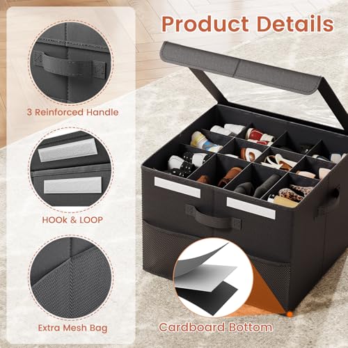 PHINOX Shoe Organizer for Closet, Fits 12-24 Pairs, Shoe Storage Bins with Clear Cover and Reinforced Handles, Foldable Shoe Storage Organizer, Space Saving Shoe Holder for Wardrobe, 1 Pack Black - color: Black, size: 1 Pack-17''L x 17''W x 12.5'' H