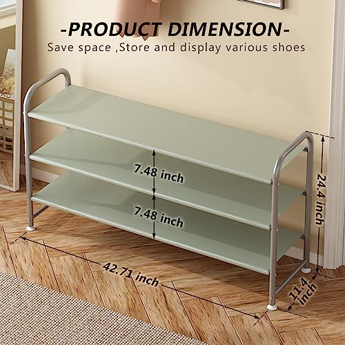 INGIORDAR Shoe Rack 3 Tier Long Storage Organizer Wide Metal Shoe Shelf for Closet Entryway Grey - color: Grey, size: 3 Tier
