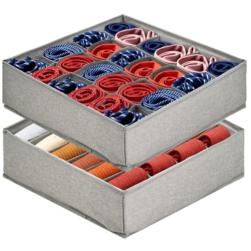 PINGMIC Gray Sock Organizer Divider 2 Pack - 24 Cell Foldable Closet Storage, Tie Organizer For Men Boxes for Socks, Ties, Belts - color: 2PCS