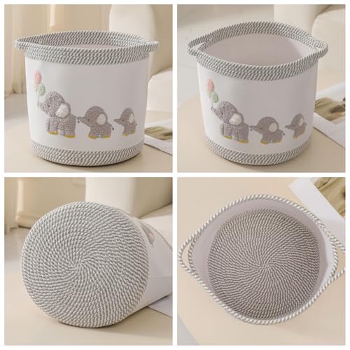 Baby Toy Basket Laundry Hamper Blanket Baskets Cute Elephant Nursery Storage Basket, Woven Cotton Rope Nursery Organization Bins For Girls Boys Kids Baby Shower Gifts Baskets