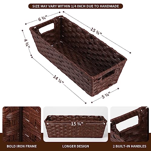 Onlytak Plastic Wicker Storage Baskets - Toilet Tank & Bathroom Baskets, Woven for Organizing, Brown, 15¾" x 6¾" x 4¾", 2-Pack - color: Brown, size: 15¾" x 6¾" x 4¾"