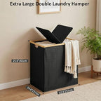 efluky Laundry Hamper with Lid, Double Laundry Hamper with 2 Removable Bags, 2 Section Laundry Basket with Bamboo Handles for Bathroom, Bedroom & Laundry Room, 140L (36.9 Gallon) Black - color: Black, size: 140L Dual
