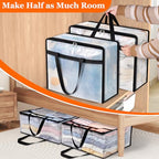 TasticTotes 6 Pack Clear Storage Bags for Comforter, Clothes & Bedding, Plastic Blanket Storage with Zipper and Handle, Moving Bags, Closet Organizer and Under-Bed Storage (40L) - size: 40L