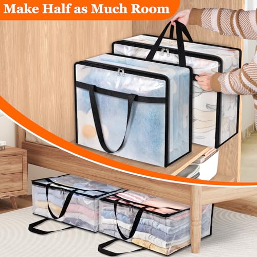 TasticTotes 6 Pack Clear Storage Bags for Comforter, Clothes & Bedding, Plastic Blanket Storage with Zipper and Handle, Moving Bags, Closet Organizer and Under-Bed Storage (90L) - size: 90L