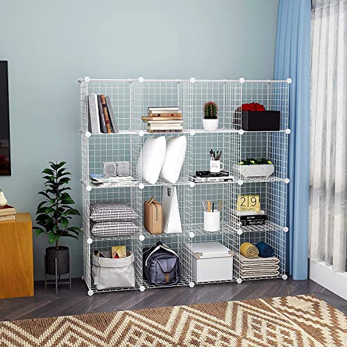 HUBSON Wire Cube Storage Organizer, Book/Toy/Craft/Potted Plants and petCloset Organizers and Storage Shelves, 20-Cube Freely Combinable Metal Grids Storage Shelf, White Iron - color: White Iron, size: 20 Cubes