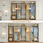 M2 Expandable Clothes Rack, Large Clothing Rack with 4 Extended Hanging Rods, Heavy Duty Garment Racks for Reach-in Closet System, Black Closet Extandable from 8'4"-11'2", Max Load 1000LBS - color: Black