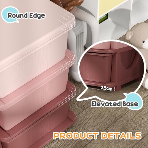 Qaba 3 Tier Kids Storage Unit, 3 Drawer Chest Toy Organizer Plastic Bins for Kids Bedroom Nursery Kindergarten Living Room for Boys Girls Toddlers, Pink - color: Pink, size: 14.5" X 14.5" X 22.25"