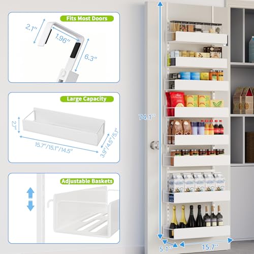 8-Tier Over the Door Pantry Organizer, Pantry Organization and Storage, Hanging Door Spice Rack Metal Shelving, Home & Kitchen Bedroom Bathroom, White - color: WhitePlate, size: 8-Tier
