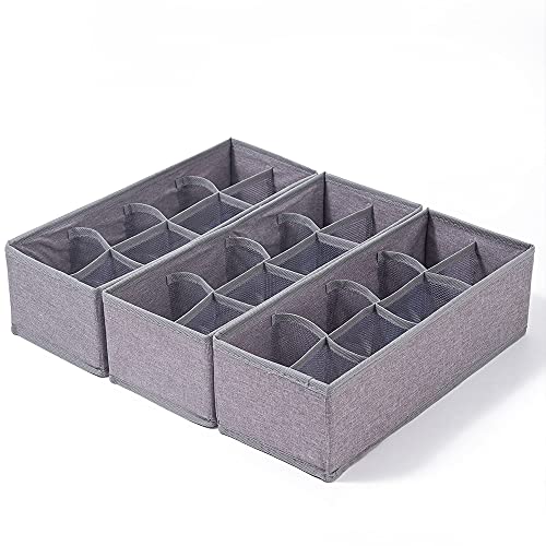 Qozary 3 Pack Sock Underwear Drawer Organizer Dividers, Collapsible Cabinet Closet Storage Boxes for Clothes, Socks, Lingerie, Underwear, Tie, Belt, Baby, Bedroom - color: Grey, size: 8 Cells