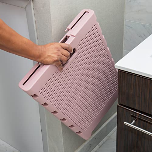 Mind Reader 61L Foldable Laundry Hamper, Clothes Basket, Lid, Wicker Design, Plastic, 18"L x 14.5"W x 21.25"H, Pink - color: Pink
