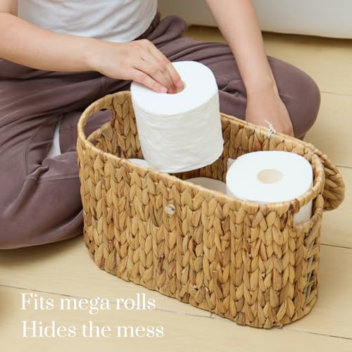 YANGQIHOME Toilet Paper Storage, Water Hyacinth Toilet Paper Storage with Lid, Papers Container for up to 6 Mega Rolls, Bathroom Basket Organizer - size: 6 Rolls