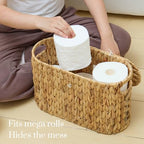 YANGQIHOME Toilet Paper Storage, Water Hyacinth Toilet Paper Storage with Lid, Papers Container for up to 6 Mega Rolls, Bathroom Basket Organizer - size: 6 Rolls