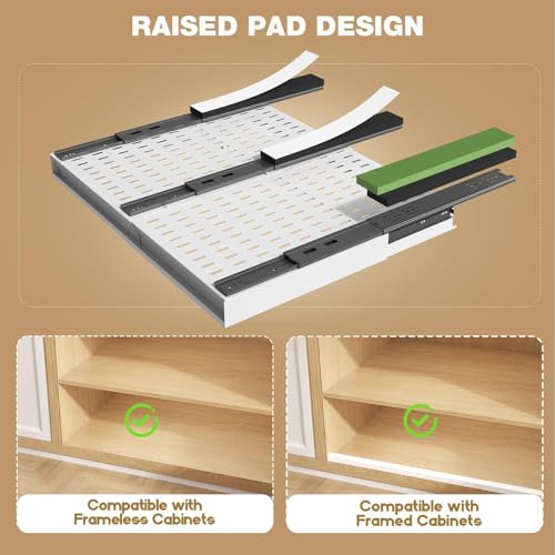 Seinloes 2 Pack Pull Out Cabinet Organizer With Raising Pad for Framed Cabinets,Expandable Width (15"-25") and Depth (17"-24"),3 Slide Rails Slide Out Drawers with Handle,No-Drill Roll Out Shelf,White - color: White, size: 15"-25"W x 17"-24"D(2Pack)