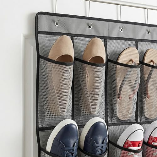 Over the Door Shoe Organizer with 35 Large Pockets Hanging Shoe Rack Storage Holder for Men Women Gray