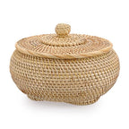 Hipiwe Round Rattan Basket Box with Lid Hand-Woven Wicker Basket Bin Tray Multi-Purpose Picnic Food Bread Storage Basket Decorative Box for Home Bathroom Shelf Organizing, Small - size: Small,7.9"D x 4.1"H