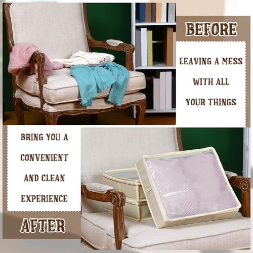 Panelee 6 Pcs 14 x 12 x 3 Inch Sweater Storage Bags Easy Gliding Zippered Sweater Package Organizer Closets Under The Bed Zippered Storage Bags with Label Pocket to Avoid Dust Dirt(Beige) - color: Beige