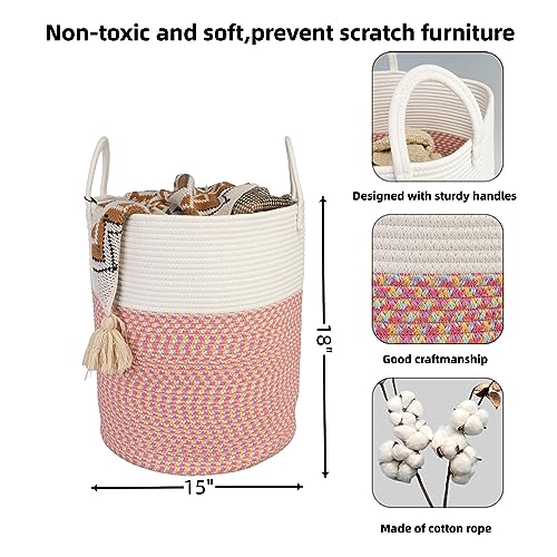 XUANGUO Cotton Rope Laundry Basket Hamper for Clothes Woven Storage Basket for Living Room Bedroom Boho Tall Rope Baskets for Blanket Toys Pillow Towels Baby Nursery Hamper Bin Large (multicolor) - color: multicolor, size: Regular