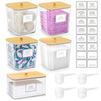 4+1 Pack Laundry Room Organization Containers,Clear Laundry Pods Container,Large Laundry Detergent Powder Storage Containers with Wooden Lids & Labels,Laundry Pods Holder for Scent Booster,Powder,Pods - style: 4+1 Pack