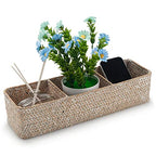 Seagrass Storage Basket 3 Sections Woven Shelf Baskets with Compartment (Whitewash, 14.6inch x 4.7inch x 3.1inch) - color: Whitewash 3 Sections without Lid