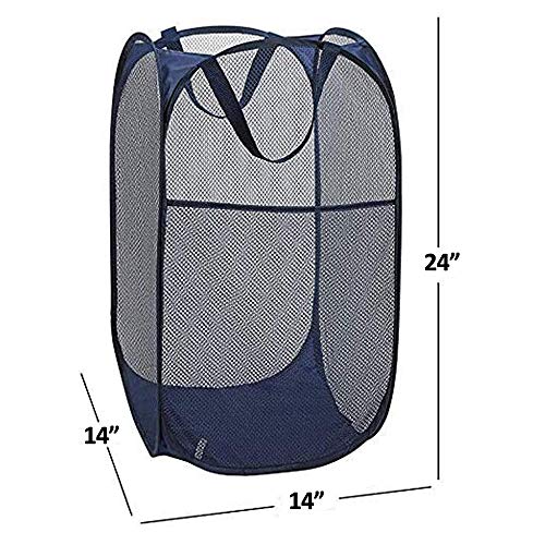 Pop up Laundry Hamper, Foldable Mesh Clothes Hamper for Kids Room, College Dorm or Travel, Collapsible Laundry Basket for Storage, Blue - color: Navy Blue