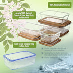 Glass Container Set with Acacia Lids - 4 Stackable Meal Prep Containers. Durable heat resistant Inert Borosilicate Glass - color: 4 Containers with Acacia Lids