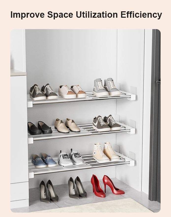 Closet Tension Shelf DIY Divider Metal Expandable Rod Adjustable Closet Shelves Organizer Scalable Layered Separators for Cabinet Storage Locker Clothes (16.5'' Wide,21.6''-35.4'' Long) - size: 21.6''-35.4'' Long