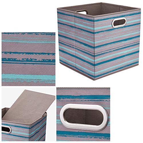 6 Cube Storage Bins Teal Stripes Gradient Lines 10.5x10.5x11 Inch Foldable Whale Coastal Print Fabric Half Storage Basketes for Home Organizers Storage Drawer,QY-SC12-6 - color: Brush gradient(Set of 6)