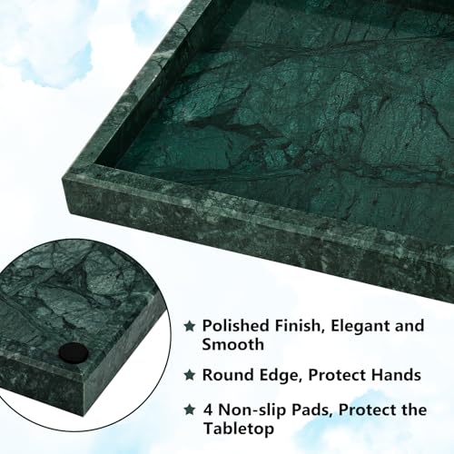 Real Natural Marble Tray for Bathroom, Vanity, Kitchen and Desktop, Rectangle Genuine Marble Stone Tray for Jewelry, Cosmetics, Candles, Lotion, Perfume and Home Decor - color: Green, size: 12" x 8" x 1.2"