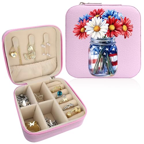 Flower Pattern Portable Print Jewelry Box, 1pcs Pink Compact Jewelry Box Travel Jewelry Case Travel Case Organizer Bag Storage Box Jewelry Holder For Necklace Earrings Rings Bracelet Y09 - color: Flower