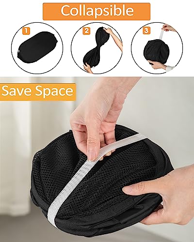 Durable Collapsible Laundry Baskets - Reinforced Mesh Pop Up Laundry Hamper with Pocket, Foldable Dirty Clothes Hamper with Carry Handles for Laundry, Bathroom, Kids Room, Dorm or Travel Pink+Black - color: Pink+Black, size: Pop Vertical