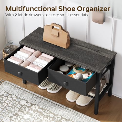 YATINEY Hall Tree with Bench and Shoe Storage, Entryway Bench with Coat Rack, 4-in-1 Coat Rack Shoe Bench, Multifunctional, for Front Door, Hallway, Foyer, Charcoal Grey and Black MT05BC - color: Charcoal Grey + Black