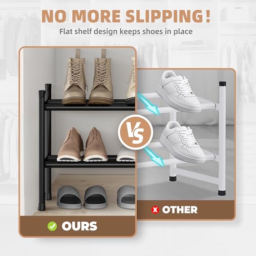 STORAGE MANIAC Long Expandable Shoe Rack, 12 Pairs Metal Wide Stackable Shoe Rack, Adjustable Shoes Shelf, Freestanding Shoes Organizer for Closet, Entryway, Hallway, Garage, Front Door, 2 Tiers - size: 2-tier