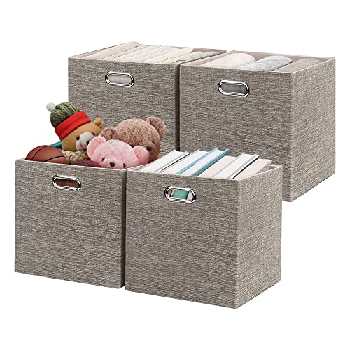 Posprica 3X Thicker Fabric Storage Cubes 13 inch Collapsible Storage Bins for Organization, Cubby Storage Baskets for Organizing Shelf Cabinet Bookcase Boxes, Set of 4, Coffee - color: Coffee, size: 13×13×13/4pcs