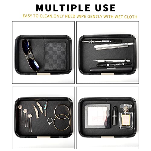 SANZIE Luxury Leather Tray Desktop Storage Catchall Organizer Decorative Tray for Entryway Table to Hold Jewelry Watch Keys Phone Wallet (Metal Gilded, Black) - color: Black (Gold)