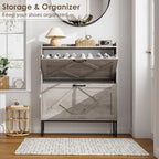 Nicetree Shoe Storage Cabinet with 2 Flip Drawers, Freestanding Shoe Organizer, Shoe Cabinet with Metal Legs, Narrow Shoe Rack Cabinet, Farmhouse Slim Shoe Cabinet for Entryway, Hallway, Rustic Gray - color: Grey, style: 2-Drawers