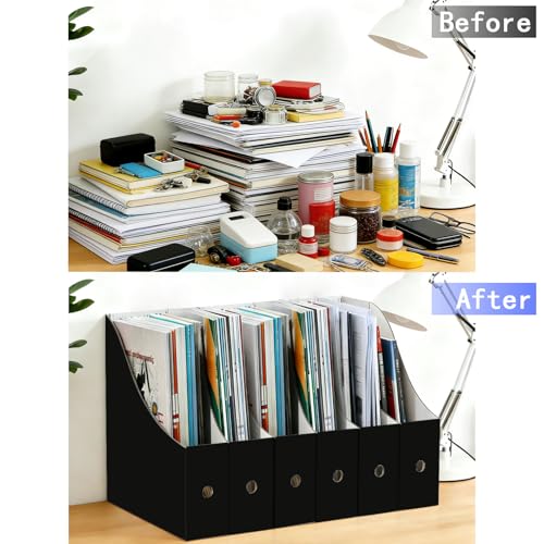 Limitliho Magazine Holde, Magazine File Holder for Home, Office, Desk, 10.6'' H×10.2'' L ×3.5''W Magazine Storage Box (Black, 6 Pack) - color: Black, size: 6 Pack