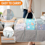 Collapsible Laundry Baskets with 3 Compartment, 150L Tear-proof Pop Up Hamper, Foldable Laundry Basket with Tote Handles, Dirty Clothes Hamper for Laundry, Bedroom, Bathroom, Dorm Grey - style: 3 Compartments- Grey