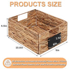 Water Hyacinth Storage Baskets Set of 4 - Foldable Seagrass Organizers with Chalk Labels,10.8x9x4.9 Inch,Rectangular Woven Pantry Bin for Shelves