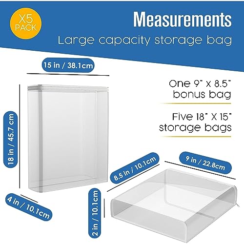Houseables Sweater Bags Moth Proof, Clothing Storage Bags, with Zipper, Sweater Storage, Clear Zippered Organizers, Clothes, Blanket, Linen, Bedding, Quilt, Vinyl Plastic Protectors, 18x15x4”, 5 Pack. - size: 18"x15"x4"