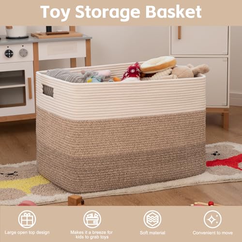 OIAHOMY 118L Extra Large Blanket Basket, Rectangle Woven Cotton Rope Storage Basket,Used for storing Dirty Clothes, Stuffed Animal Toy Storage for Living Room,Kids Room,25" x 17" x 16", Gradient Brown - color: Gradient Brown