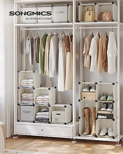 SONGMICS Cube Storage Organizer, Set of 16 Plastic Cubes, Book Shelf, Closet Organizers and Storage, Room Organization, Bedroom Living Room, 12.2 x 48.4 x 48.4 Inches, Cream White ULPC442M01 - color: Cream White, size: 16 Cubes, style: without doors