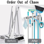 Broom Mop Holder Wall Mount Broom Hanger Wall Mounted Metal Organization Garage Storage Garden Kitchen Tool Organizer With 4 Racks and 5 Hooks (Silver, 1 Pack 4R5H) - size: 1 Pack 4R5H