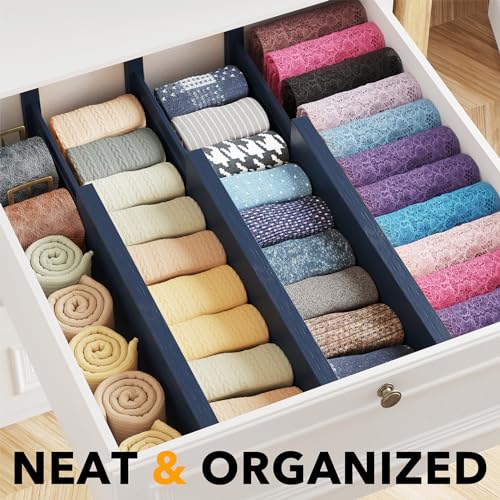 SpaceAid Bamboo Dresser Drawer Dividers 6 Pack, 4.65“ High Adjustable 12.5“-17” Drawer Organizers, Expandable Organization for Clothing, Clothes, Dressers, Navy Blue - color: NAVY BLUE, size: 4.65''H, 12.5''-17''L