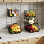 X-cosrack Stackable Wire Baskets for Counter, Fruit and Vegetable Storage, Potato and Onion Storage Bin，Kitchen Pantry Organizer - Wall Basket for Produce/Snack/Can, 3-tier Large, Black - size: 3-tier Large