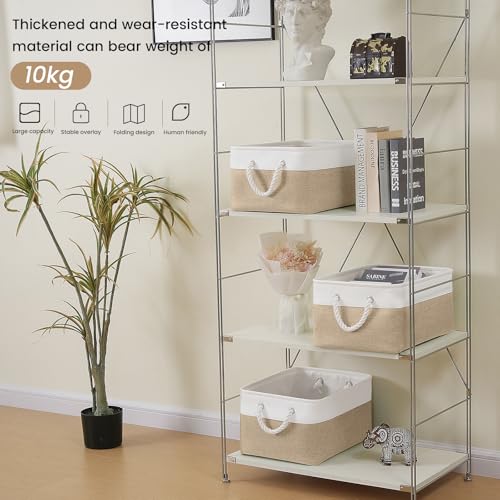 Large Storage Baskets- 15.7x11.8x8.26 inch Storage Bins for Shelves and Closet Organizing, Foldable Fabric Bin for Home Organization Clothes and Laundry (3-Pack, White&Khaki) - color: WhiteKhaki, size: 15.7inX11.8inX8.26in-3P