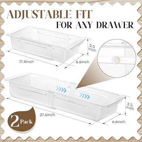 2 Pack Deep Drawer Organizer Bins, Adjustable Sliding Drawer Organizer Bin Expandable Tray for Kitchen Utensils, BBQ Tools, Towels, Durable Plastic Sliding for Easy Storage (17" to 27”) - size: 17" to 27”