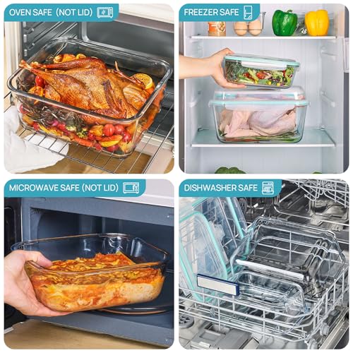 Vtopmart 220oz + 76.4oz Extra Large Glass Storage Containers Set, Meal Prep Food Container Sets with Snap Airtight Lids for Roasting Turkey, Rotisserie Chicken, Baking, Watermelon Storage, BPA Free - size: 2pack 220oz+76.4oz