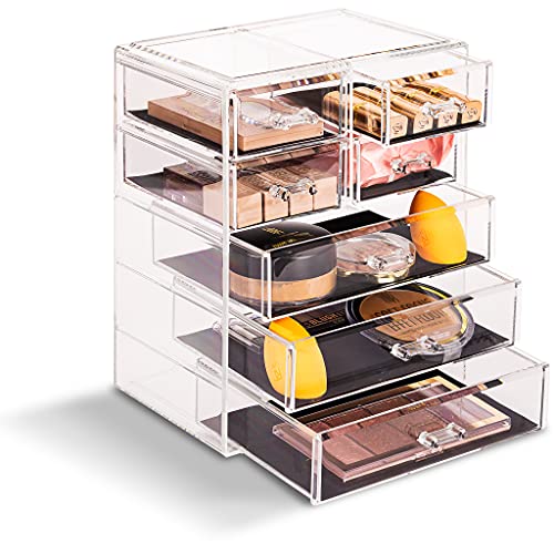 Sorbus Acrylic Makeup Organizer Set, 7-Drawer Vanity & Countertop Cosmetic Storage with Small & Wide Drawers, Clear Makeup Storage for Brushes, Lipsticks, Jewelry – Holiday Gift for Women & Teens - color: Clear, style: 3 Large, 4 Small Drawers